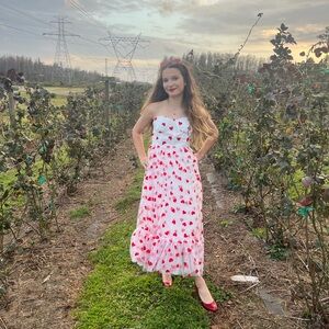 White and Red Strapless heart dress